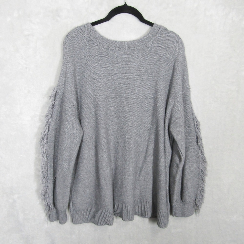 Maurices 2X Gray Fringe Sleeve Sweater Cable Knit Pullover Cozy Oversized